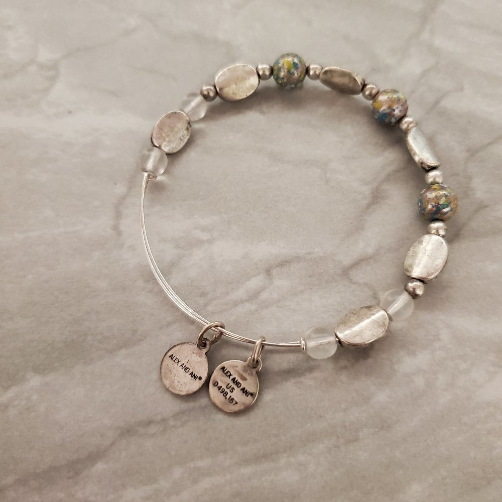 Alex and Ani Silver Lear Green Blue Beaded Expandable Bracelet